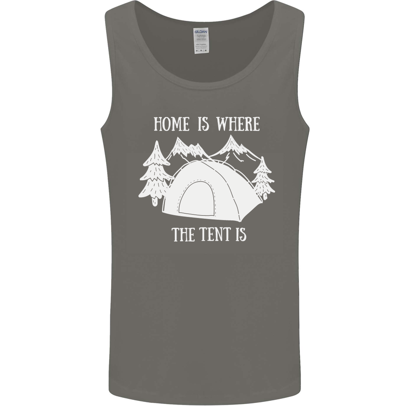 Home Is Where the Tent Is Funny Camping Mens Vest Tank Top Charcoal