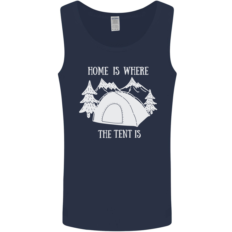 Home Is Where the Tent Is Funny Camping Mens Vest Tank Top Navy Blue