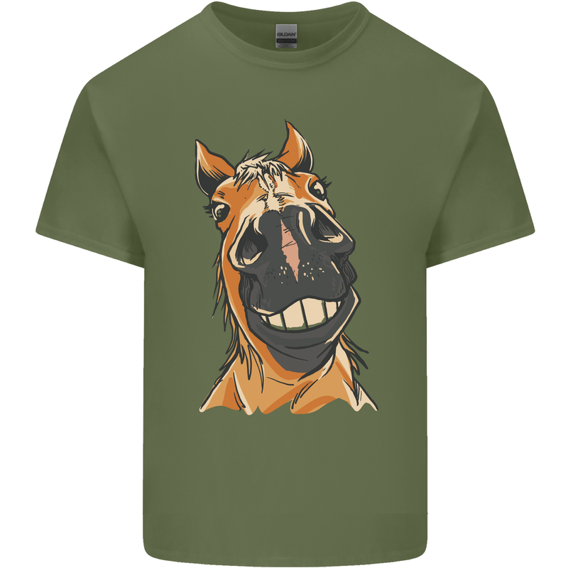 Horse Chops Equestrian Riding Mens Cotton T-Shirt Tee Top Military Green