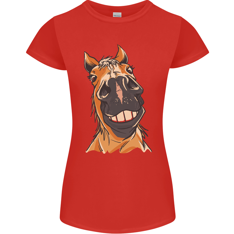 Horse Chops Equestrian Riding Womens Petite Cut T-Shirt Red