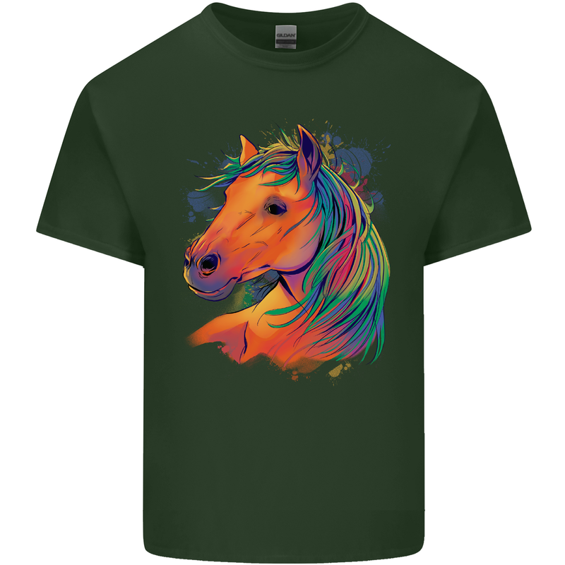 Horse Head Equestrian Mens Cotton T-Shirt Tee Top Forest Green