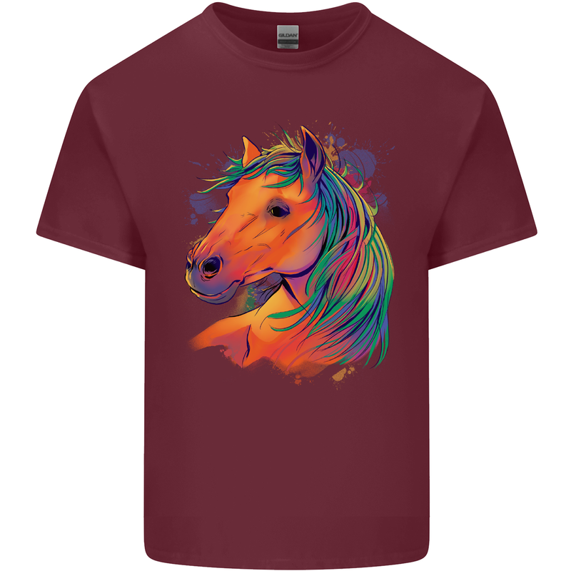 Horse Head Equestrian Mens Cotton T-Shirt Tee Top Maroon
