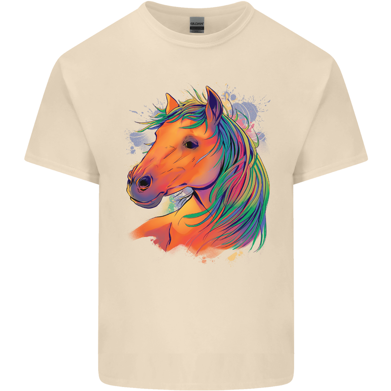 Horse Head Equestrian Mens Cotton T-Shirt Tee Top Natural