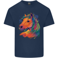 Horse Head Equestrian Mens Cotton T-Shirt Tee Top Navy Blue