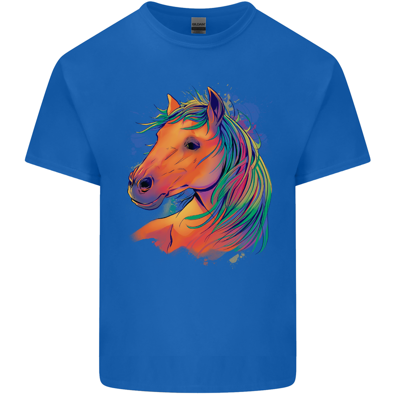 Horse Head Equestrian Mens Cotton T-Shirt Tee Top Royal Blue
