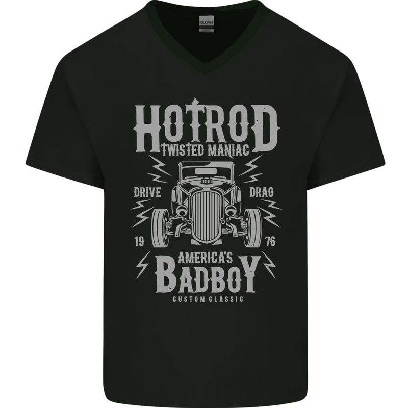 Hot Rod America's Bad Boy Dragster Hotrod Mens V-Neck Cotton T-Shirt Black
