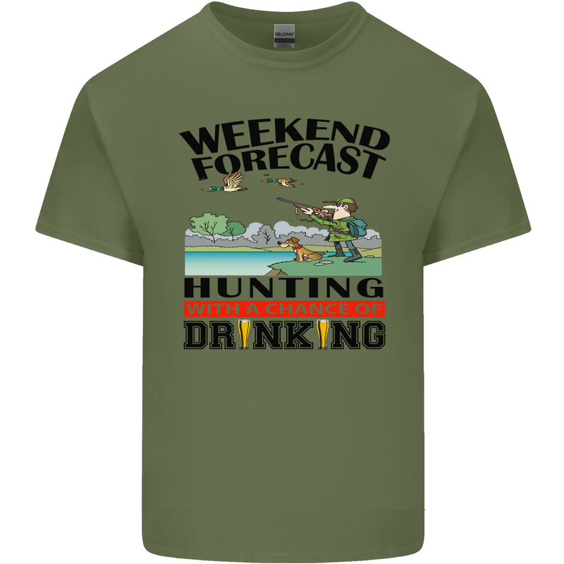 Hunting Weekend Alcohol Beer Funny Hunter Mens Cotton T-Shirt Tee Top Military Green