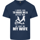 Husband & Wife Wedding Anniversary God Mens V-Neck Cotton T-Shirt Navy Blue
