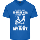 Husband & Wife Wedding Anniversary God Mens V-Neck Cotton T-Shirt Royal Blue