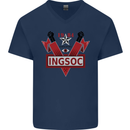 INGSOC George Orwell English Socialism 1994 Mens V-Neck Cotton T-Shirt Navy Blue