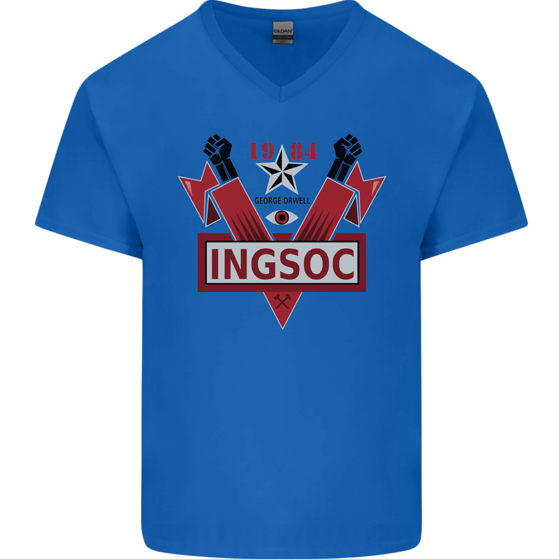 INGSOC George Orwell English Socialism 1994 Mens V-Neck Cotton T-Shirt Royal Blue
