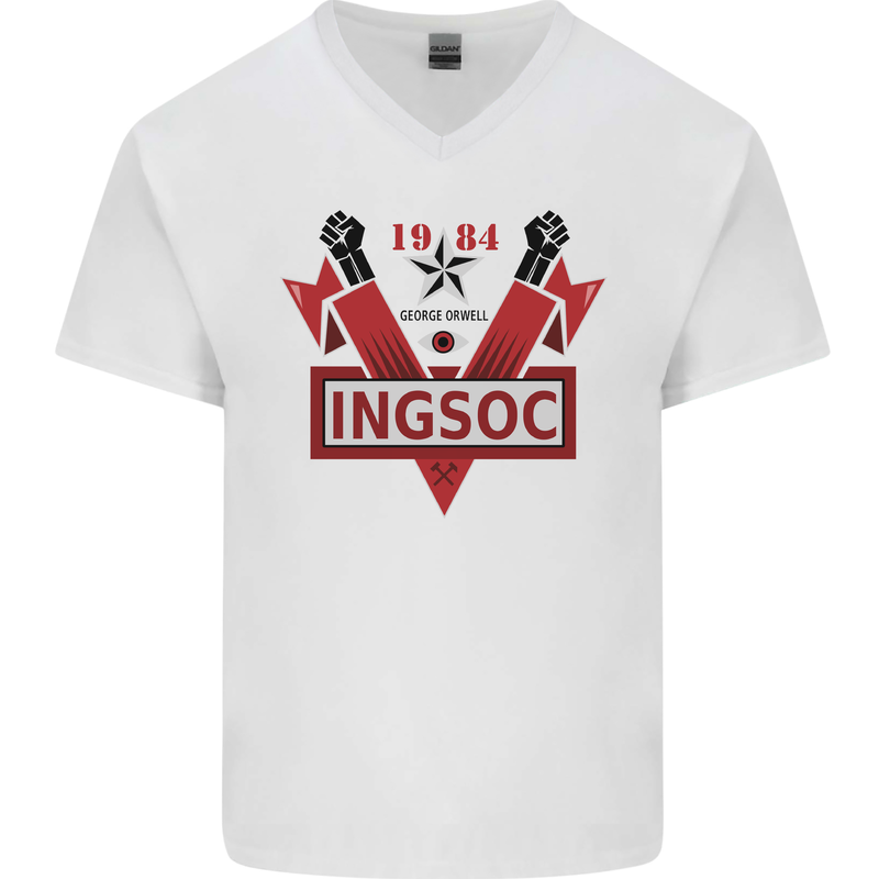 INGSOC George Orwell English Socialism 1994 Mens V-Neck Cotton T-Shirt White
