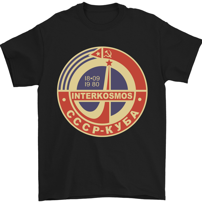 INTERKOSMOS CCCP Logo Soviet Space USSR Mens T-Shirt Cotton Gildan Black
