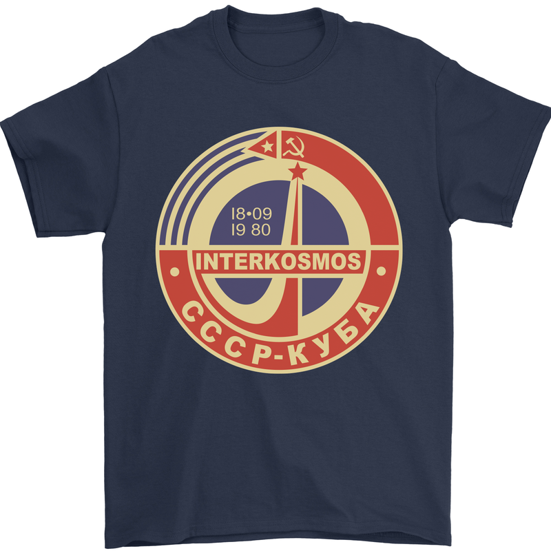 INTERKOSMOS CCCP Logo Soviet Space USSR Mens T-Shirt Cotton Gildan Navy Blue