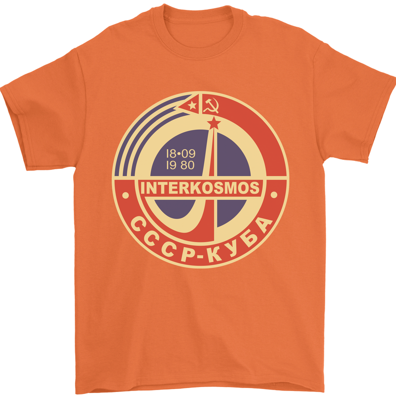 INTERKOSMOS CCCP Logo Soviet Space USSR Mens T-Shirt Cotton Gildan Orange
