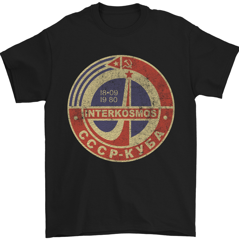 INTERKOSMOS Logo CCCP  Soviet Space USSR Mens T-Shirt Cotton Gildan Black