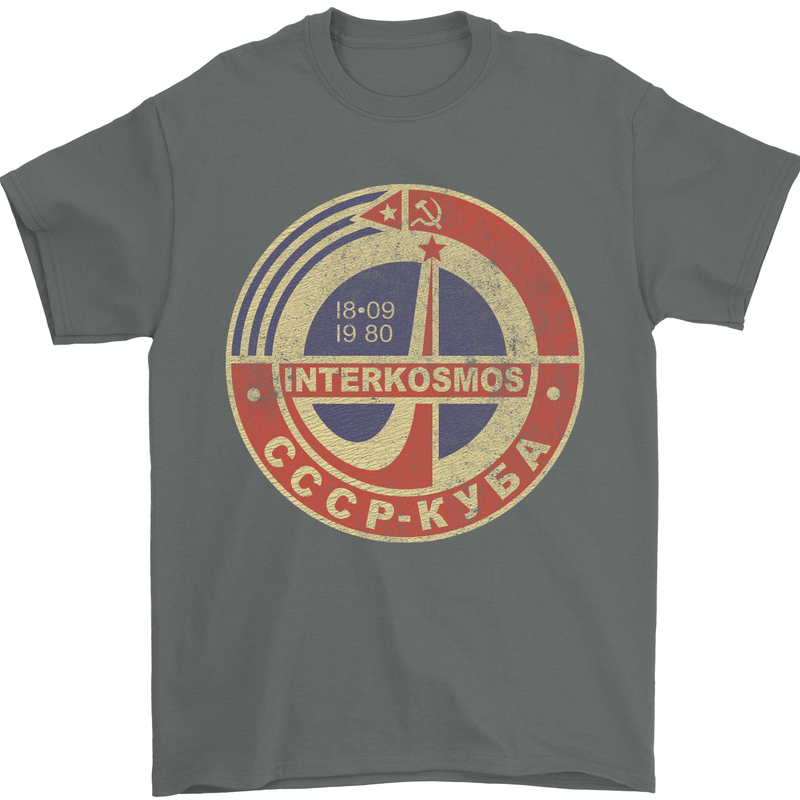 INTERKOSMOS Logo CCCP  Soviet Space USSR Mens T-Shirt Cotton Gildan Charcoal