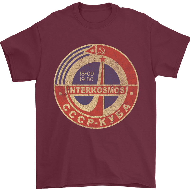 INTERKOSMOS Logo CCCP  Soviet Space USSR Mens T-Shirt Cotton Gildan Maroon