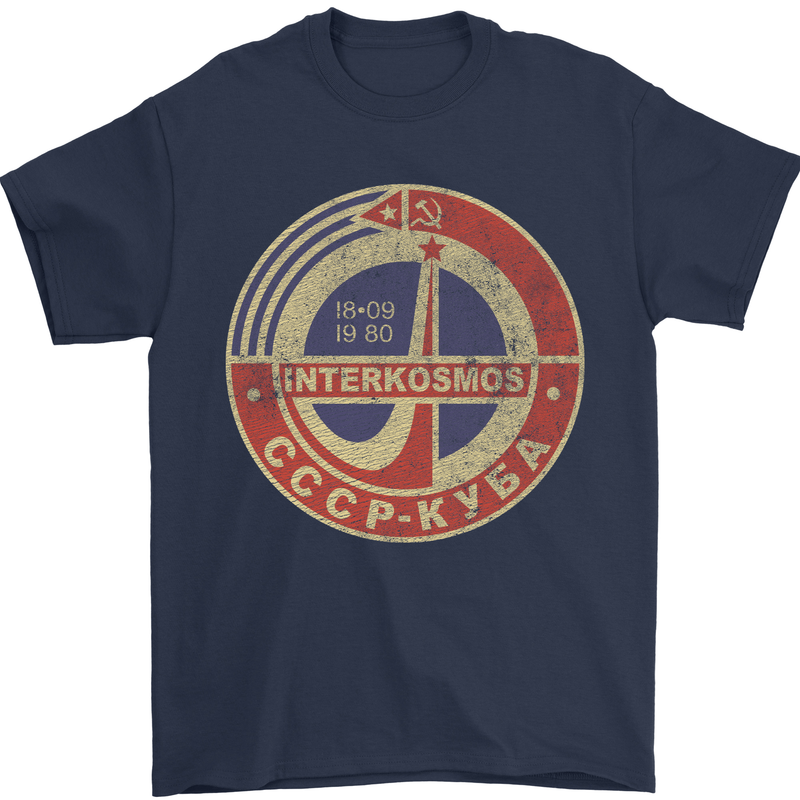 INTERKOSMOS Logo CCCP  Soviet Space USSR Mens T-Shirt Cotton Gildan Navy Blue
