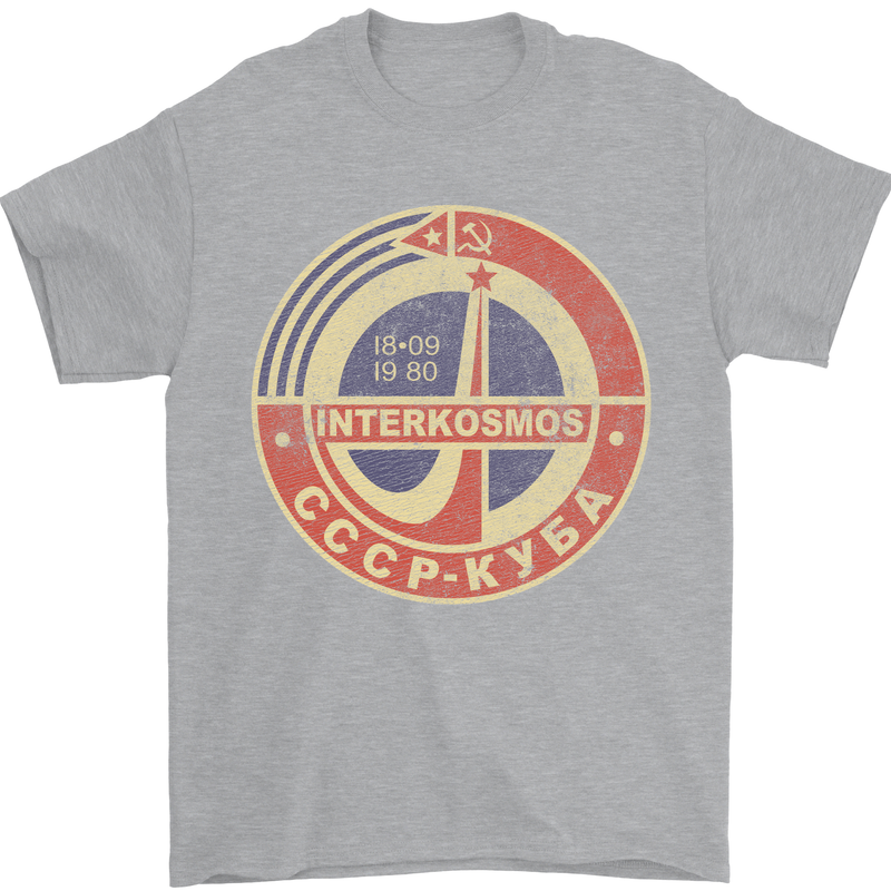 INTERKOSMOS Logo CCCP  Soviet Space USSR Mens T-Shirt Cotton Gildan Sports Grey