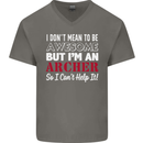 I Dont Mean to Be but Im an Archer Archery Mens V-Neck Cotton T-Shirt Charcoal