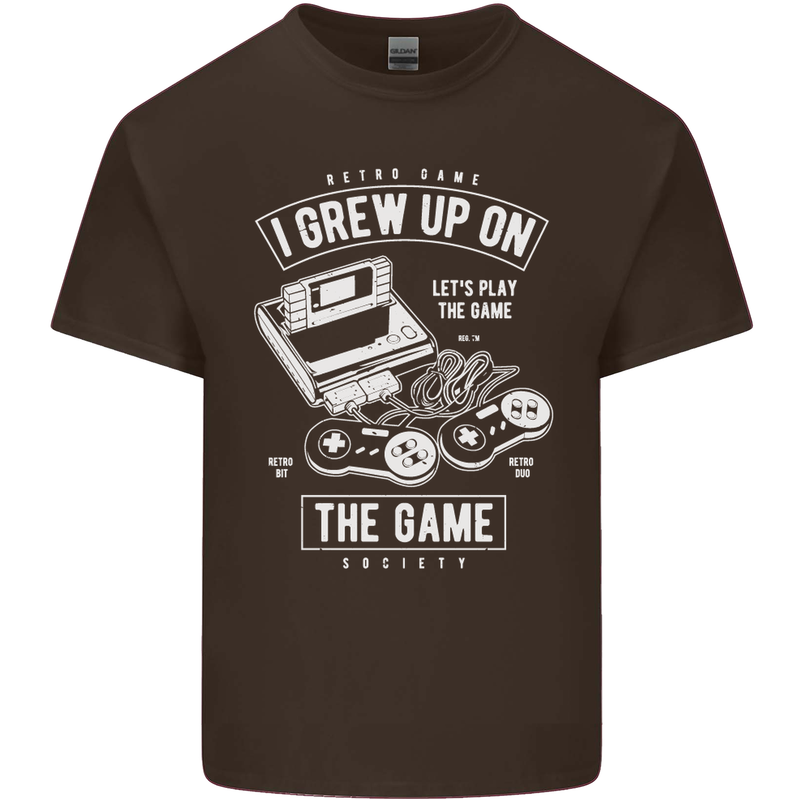 I Grew up on the Gamer Funny Gaming Mens Cotton T-Shirt Tee Top Dark Chocolate