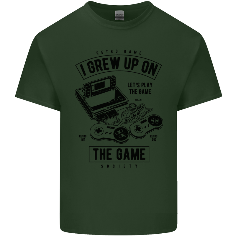 I Grew up on the Gamer Funny Gaming Mens Cotton T-Shirt Tee Top Forest Green