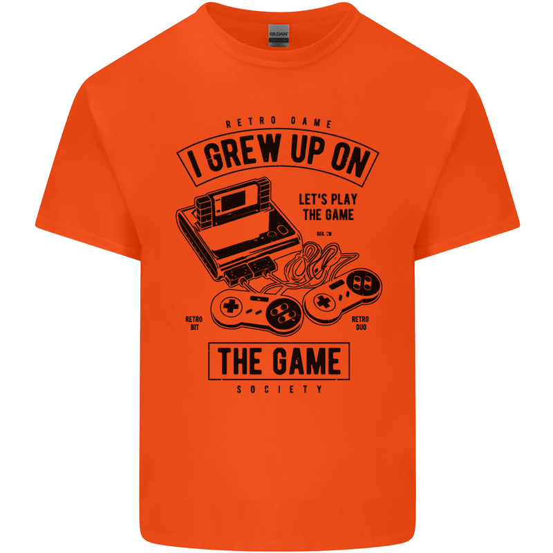 I Grew up on the Gamer Funny Gaming Mens Cotton T-Shirt Tee Top Orange
