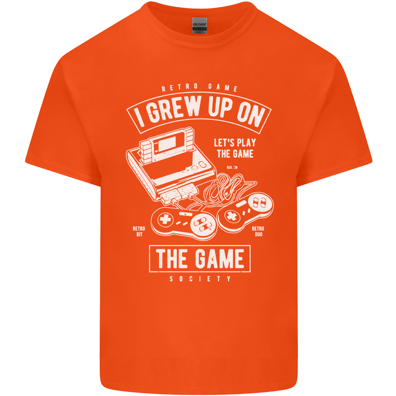 I Grew up on the Gamer Funny Gaming Mens Cotton T-Shirt Tee Top Orange