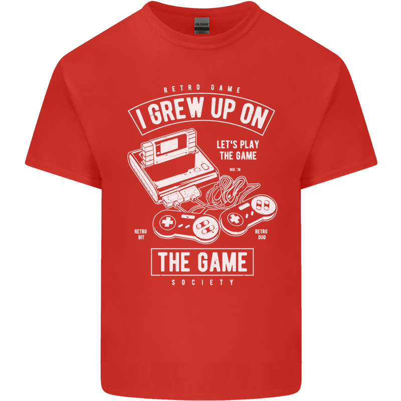 I Grew up on the Gamer Funny Gaming Mens Cotton T-Shirt Tee Top Red