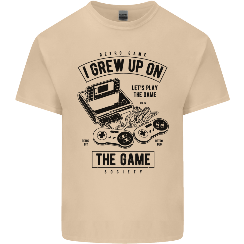 I Grew up on the Gamer Funny Gaming Mens Cotton T-Shirt Tee Top Sand