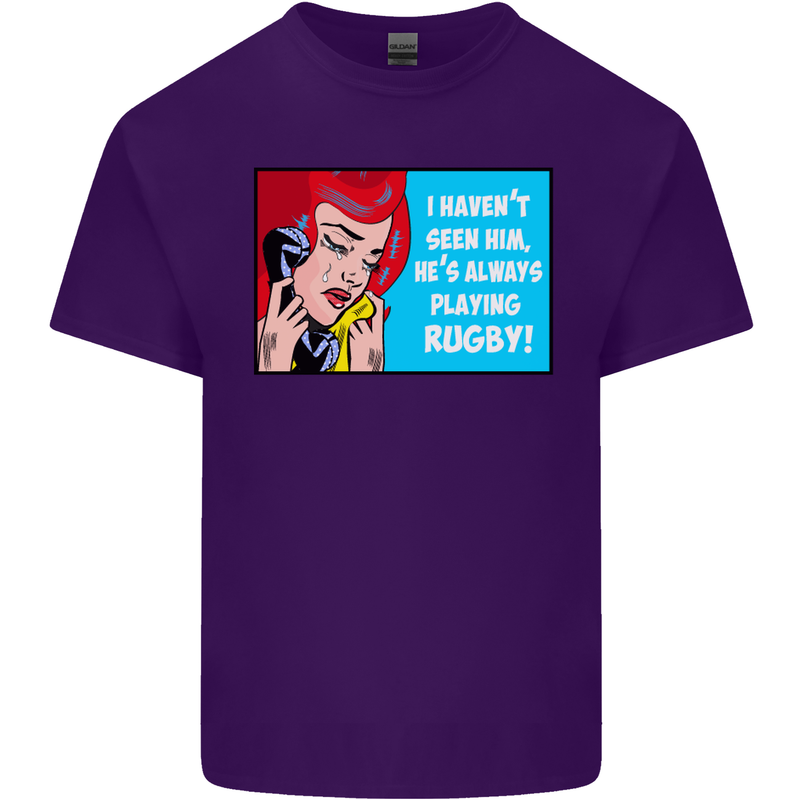 I Haven't Seen Him Playing Rugby Funny Mens Cotton T-Shirt Tee Top Purple