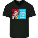 I Haven't Seen Him Playing Rugby Funny Mens V-Neck Cotton T-Shirt Black
