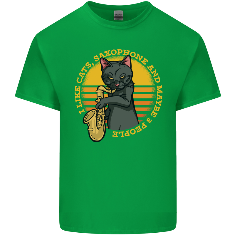 I Like Cats, Saxophones & Maybe 3 People Mens Cotton T-Shirt Tee Top Irish Green