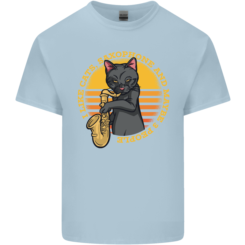 I Like Cats, Saxophones & Maybe 3 People Mens Cotton T-Shirt Tee Top Light Blue