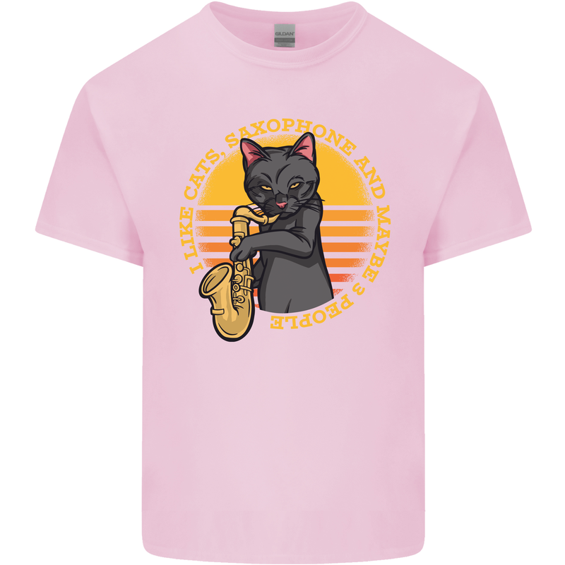 I Like Cats, Saxophones & Maybe 3 People Mens Cotton T-Shirt Tee Top Light Pink