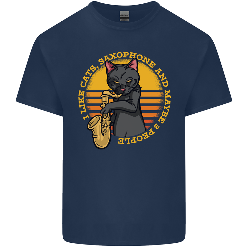 I Like Cats, Saxophones & Maybe 3 People Mens Cotton T-Shirt Tee Top Navy Blue