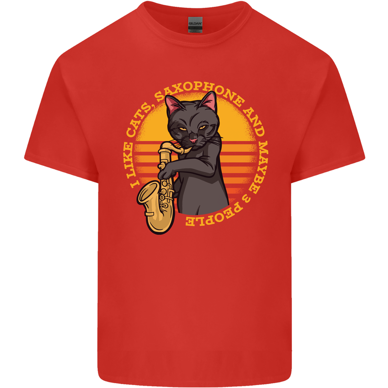 I Like Cats, Saxophones & Maybe 3 People Mens Cotton T-Shirt Tee Top Red