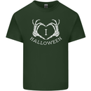 I Love Halloween Funny Skeleton Hand Skull Mens Cotton T-Shirt Tee Top Forest Green