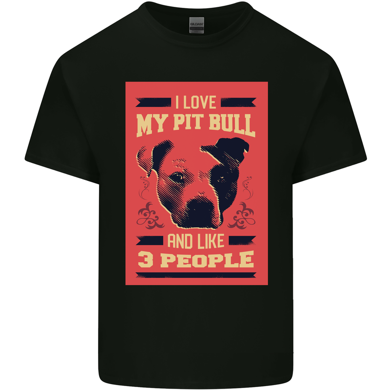 I Love My Pitbull & 3 People Funny Mens Cotton T-Shirt Tee Top Black