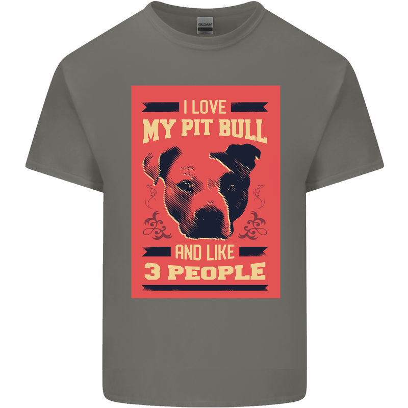 I Love My Pitbull & 3 People Funny Mens Cotton T-Shirt Tee Top Charcoal