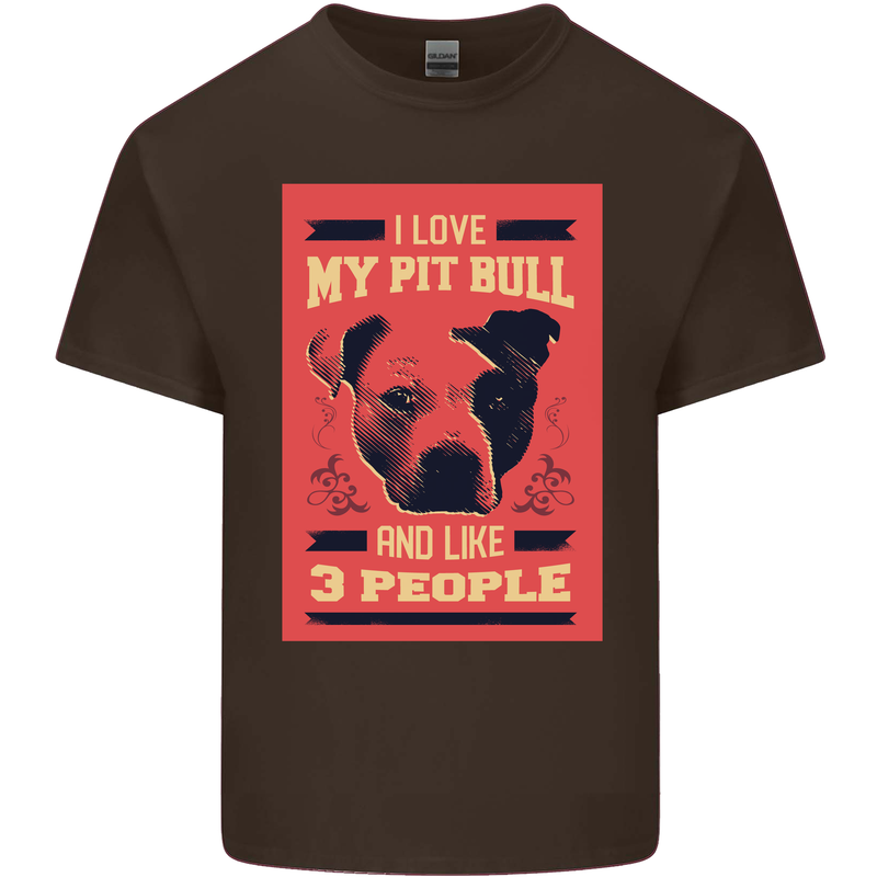 I Love My Pitbull & 3 People Funny Mens Cotton T-Shirt Tee Top Dark Chocolate