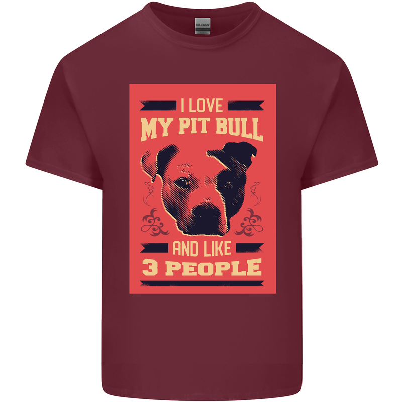 I Love My Pitbull & 3 People Funny Mens Cotton T-Shirt Tee Top Maroon