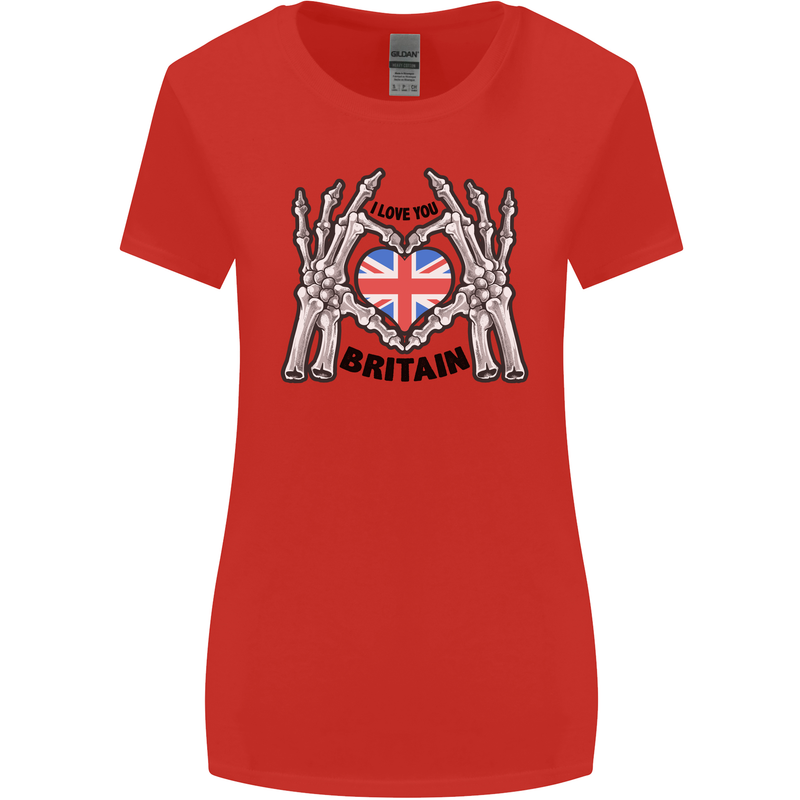 I Love You Great Britain Union Jack Flag UK Womens Wider Cut T-Shirt Red