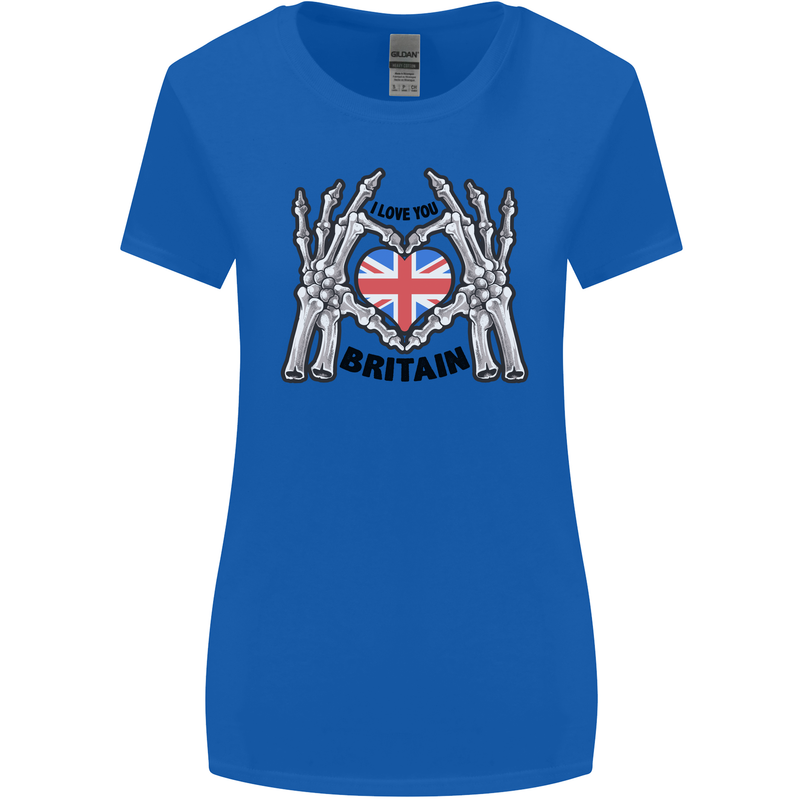 I Love You Great Britain Union Jack Flag UK Womens Wider Cut T-Shirt Royal Blue