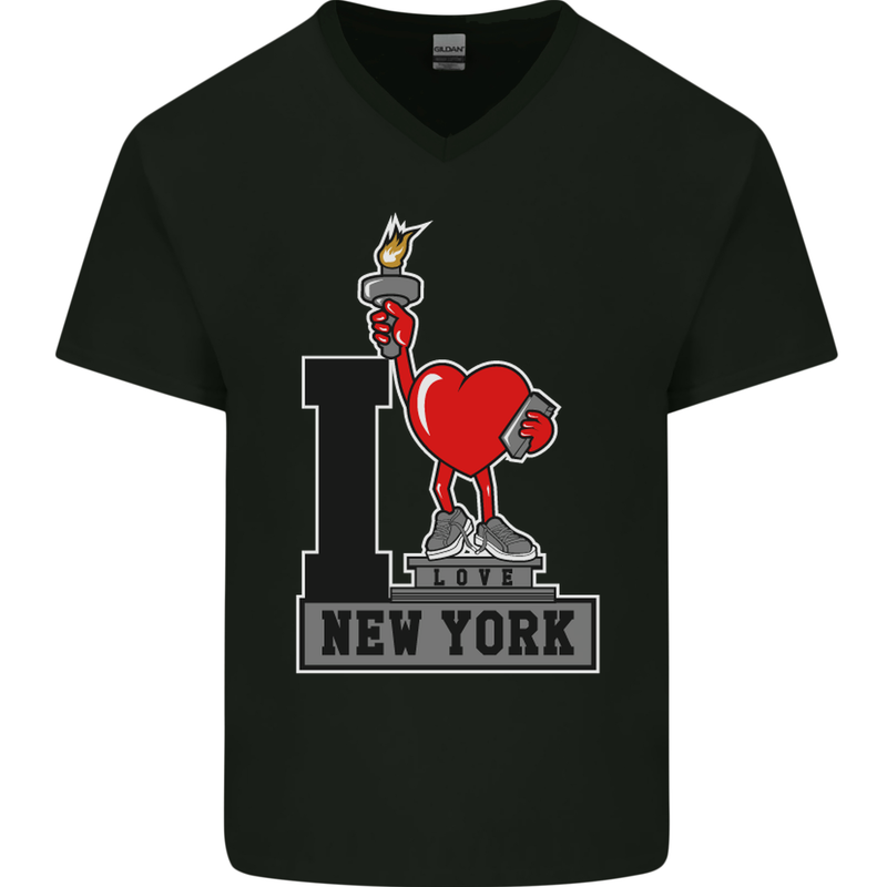 I Love (Heart) New York Mens V-Neck Cotton T-Shirt Black