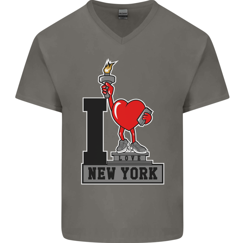 I Love (Heart) New York Mens V-Neck Cotton T-Shirt Charcoal