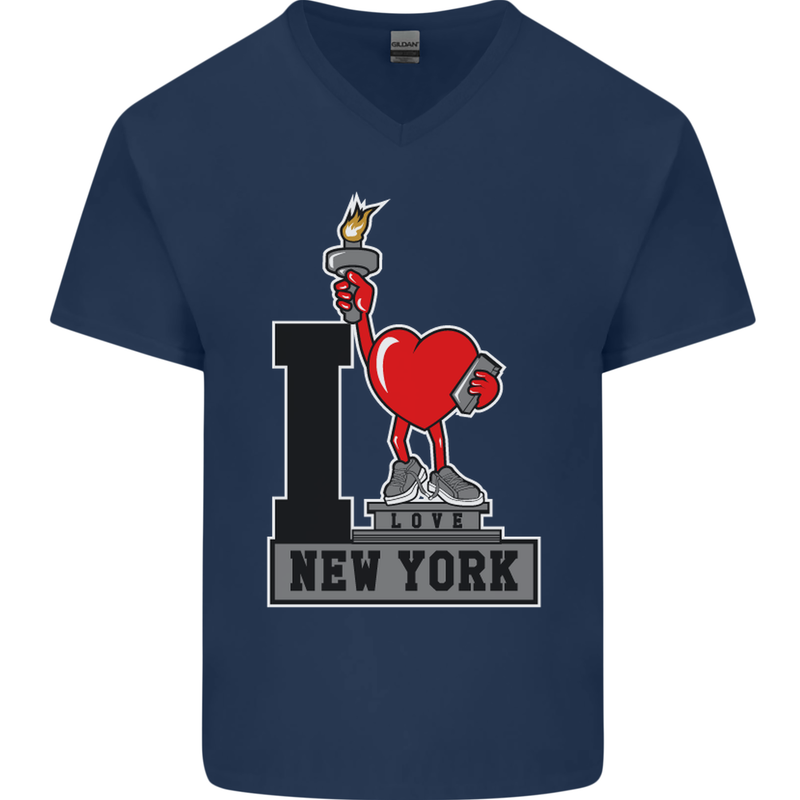 I Love (Heart) New York Mens V-Neck Cotton T-Shirt Navy Blue