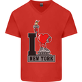 I Love (Heart) New York Mens V-Neck Cotton T-Shirt Red