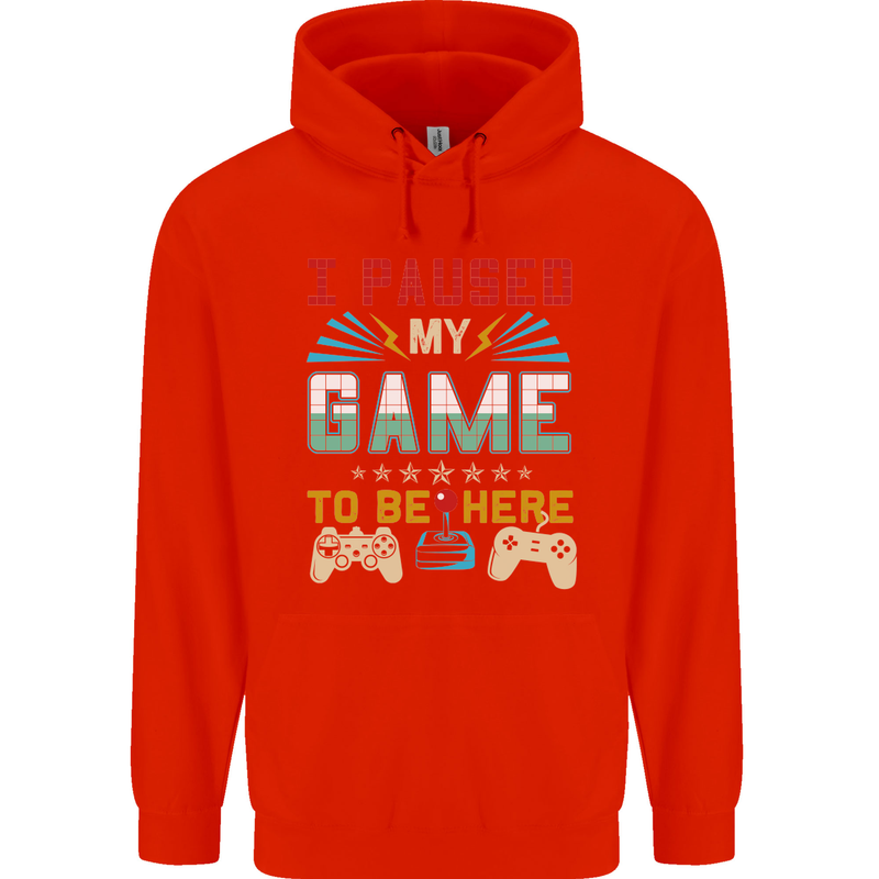 I Paused My Game to Be Here Gaming Gamer Childrens Kids Hoodie Bright Red